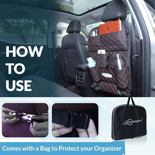 Image of Neodrift 'Seat Master' (Set of 2) | (Color - Beige) Premium 7D Car Seat Organizer, Universal Fit, Multi-Pocket Storage for Bottles, Mobile, Keys and Documents, Tissues