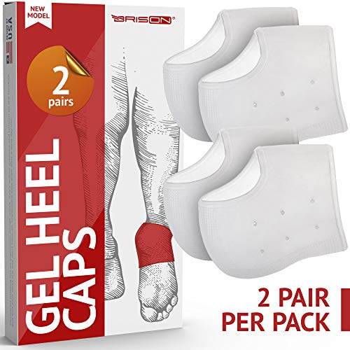 Gel Heel Cups for Men Women - Reusable Soft Silicone Heel Cushion Sleeve Protectors - Foot Care Socks Reduce Pain from Plantar Fasciitis Achilles Tendonitis - 2 Pairs