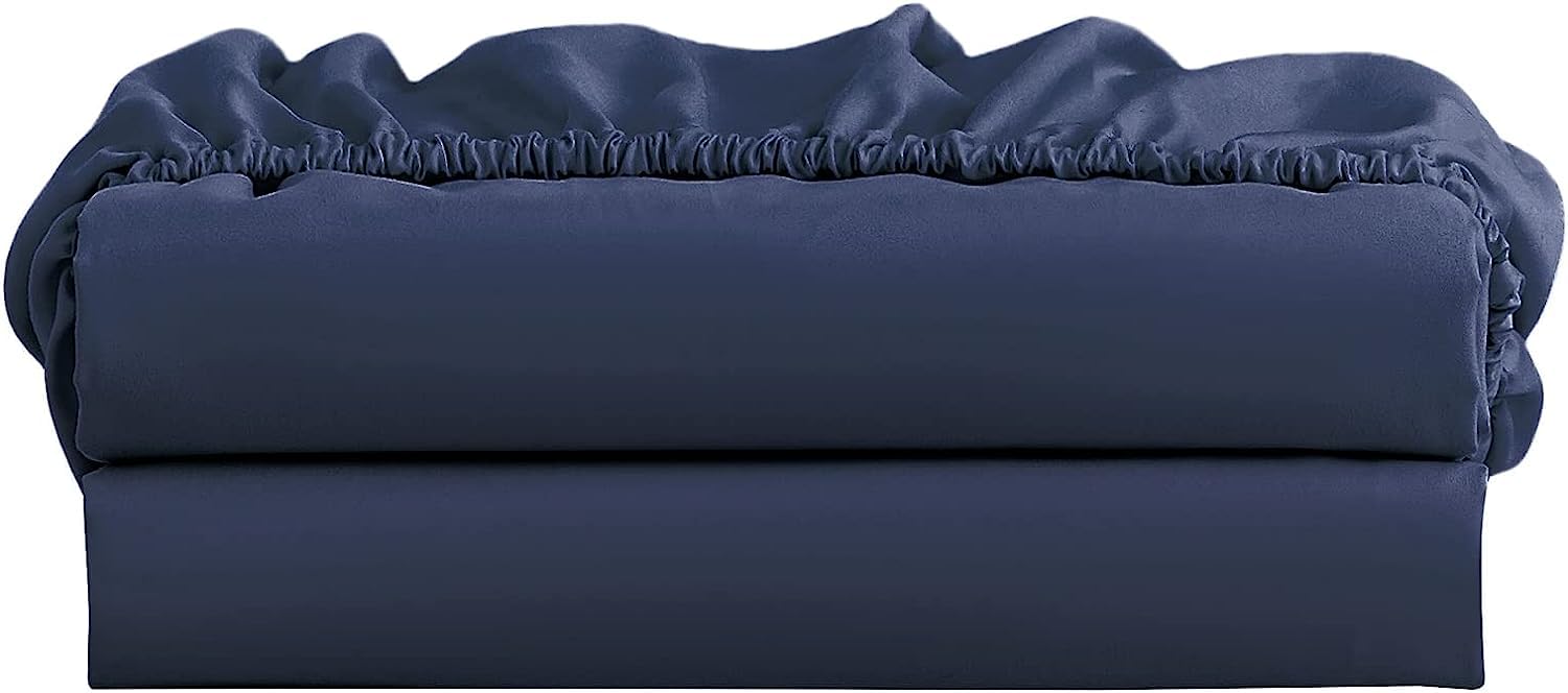 Navy Blue Double Fitted Sheets - 2 Pack Double Size Bed (30cm) Deep Pocket with Elasticated Corners Fitted Sheet 400 Thread Count - Stretchable & Breathable Cotton for Better Comfort.