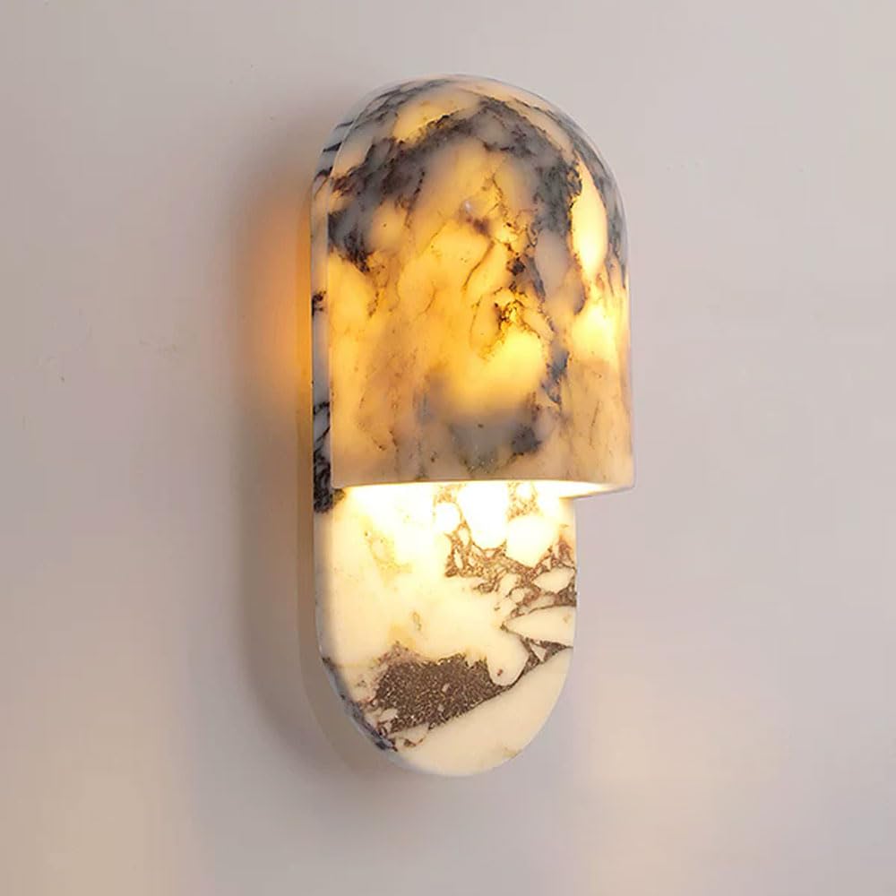 JISHUBO Modern Industrial Style Wall Light, E26 Light Source Marble Wall Lamp, Natural Stone Hardwired Wall Sconce, Bedroom Living Room Balcony Wall Mounted Lighting Fixtures
