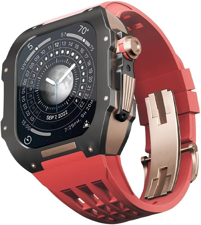 Rubber Watch Strap Titanium Alloy Bezel Case，For Apple Watch 7/8 45mm Series Watch Replacement Accessories，Stainless Steel Watch Case Band Mod Kit Accessories