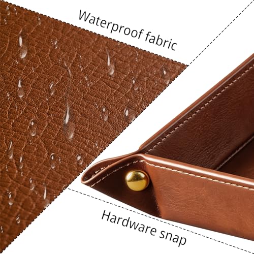Image of YAPISHI Light Luxury Valet Tray for Men, PU Leather Vanity Jewelry Tray & Decorative Perfume Catchall, Folding Travel EDC Dump Tray, Nightstand Organizer Caddy for Keys, Watches, Coin Bowl Dish