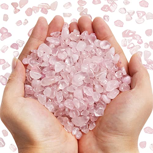Image of QICQDRAM Dyeing Rose Quartz Crystal Chips Bulk 1 Lb Crystal Tumbled Stone Decorative Pebbles for Home Decoration & Fish Turtle Tank, Vase Filler, Plants Decor
