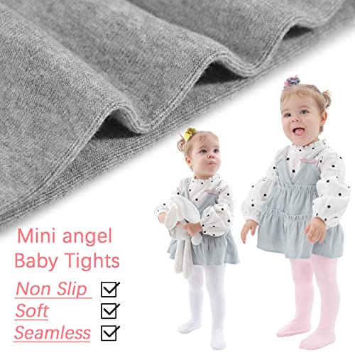 Mini Angel Baby Girl Tights Non Slip Baby Tights Warm Cotton Leggings 2-4 Years Seamless Pantyhose Non-Skid Grip For Toddler 2 Pack (White, Pink, L) #TOP4
