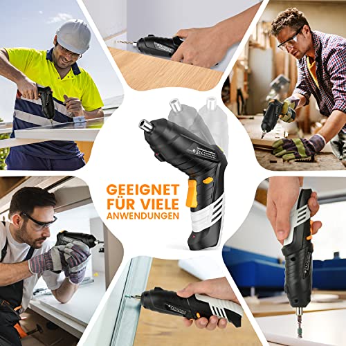 Akkuschrauber Klein - 3,6V Mini Elektrischer Schraubendreher mit Akku, 90° klappbar Electric Screwdriver Set mit 47tlg Zubehör, 2-Drehrichtung, LED Licht, Koffer, USB-Ladekabel – Bild 8