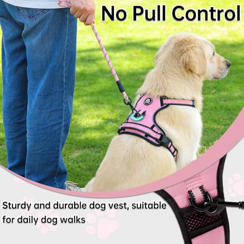 NESTROAD Hundegeschirr Kleine Hunde Rosa, Anti Zug Geschirr Gepolstert Brustgeschirr für Kleine Hündin, Größe S Halsumfang 28~38CM Brustumfang 38~53CM, Reflexstreifen Brustgeschirr Hund