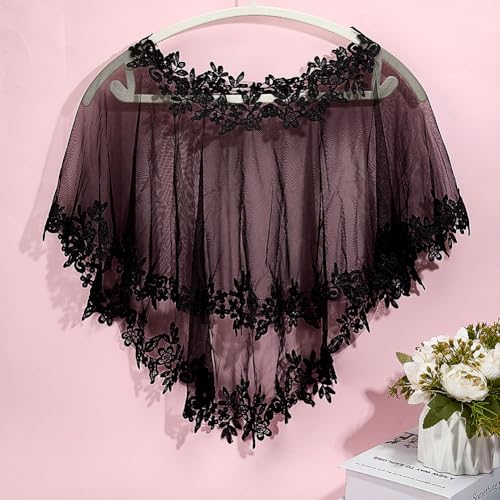 MAYJOYDIY Women's Lace Appliques Shawls Wedding Bridal Cape Shoulder Covers Single Layer Sheer Wedding Floral Lace Cape4