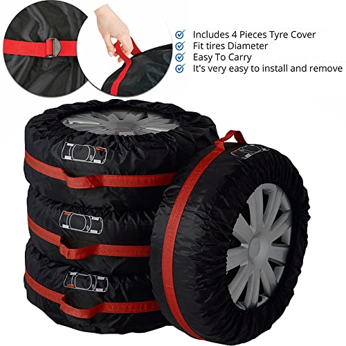 Image of Tire Cover 4pcs Skyour Adjustable Waterproof Seasonal Spare Car Wheel Tire Storage Bag Tote Protective Cover Dustproof Tire Tote Wheel Protector Covers with 4pcs Wheel Felts (Red, L)