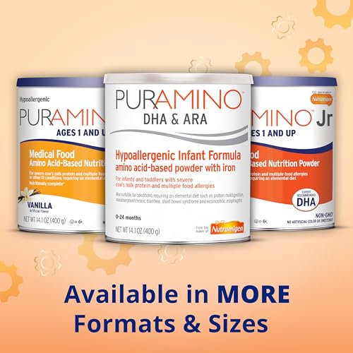 PurAmino Junior Hypoallergenic Toddler Drink, for Severe Food Allergies, Omega-3 DHA, Iron, Immune Support, Vanila Powder Can, 14.1 Oz