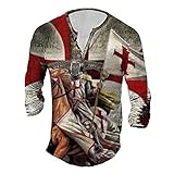 XINTAYEL Herren 3D Tempelritter Print Langarm T-Shirt Vintage Distressed Henley Retro T-Shirts Motorradrennen Henley Shirts
