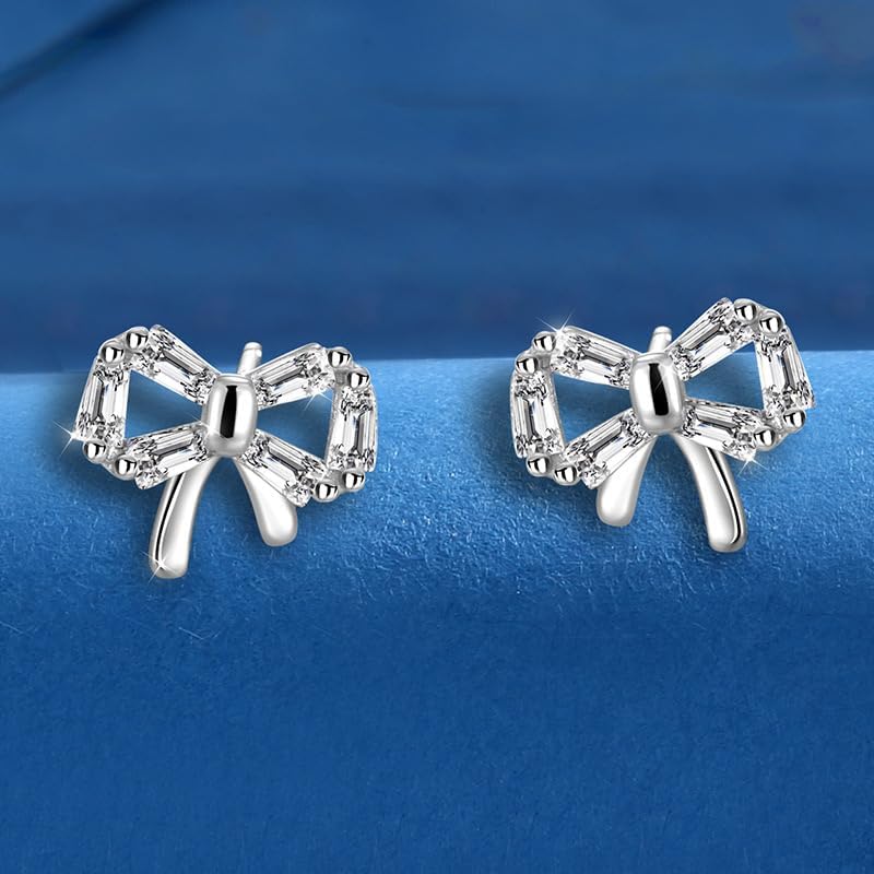925 Sterling Silver Lotus Bow Stud Earrings CZ Small Jewelry Gifts for Women Hypoallergenic - Image 3