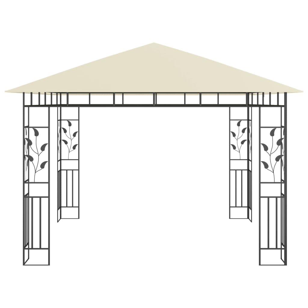 Pavillon Gartenpavillon Partyzelt Sonnenschutz Bierzelt Gartenlaube mit Moskitonetz & LED-Lichterkette 3x3x2,73m Cremeweiß