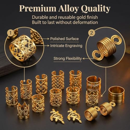 Image of PALAY 220 Pcs Gold Tic Tac Hair Clips Beads Cuffs Accessories for Braids