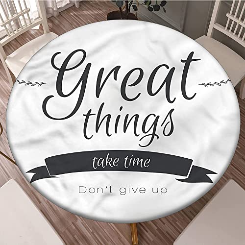 XISUNYA Quotes Elastic Edged Polyester Fitted Tablecloth, Inspirational Lettering Round