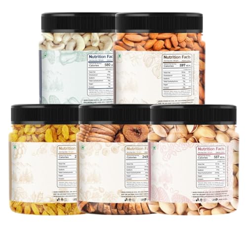 Image of Lila Dry Fruits Daily Needs DryFruit Combo Pack 500 g (5 x 100g) Almonds, Pista, Anjeer, Cashews, Raisins | Healthy and Nutritious | Rich in Vitamins Minerals Dry Fruit Mix Perfect for Gifting