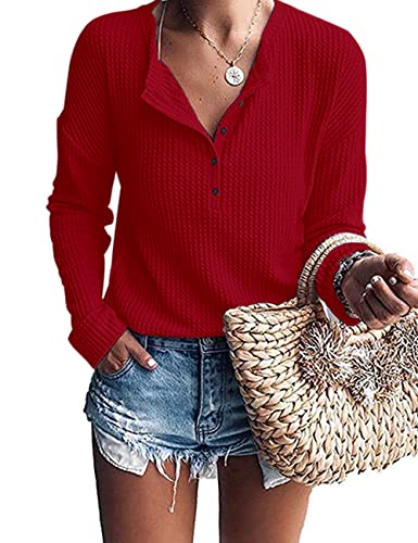 Image of MOLERANI Womens Long Sleeve Waffle Knit Henley Shirts Tunic Tops