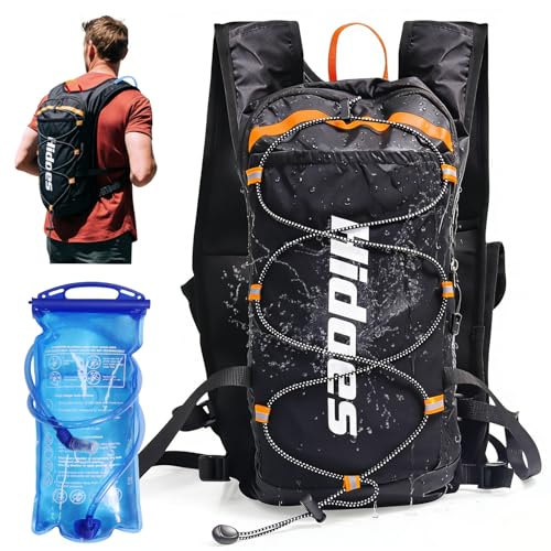 Lightweight Hydration Backpack with 2L Hydration Bladder & Compass & Whistle, Touch Phone Pocket, Breathable Reflective Hydro Water Backpack for Hiking Cycling Running Hydration Pack for Men Women