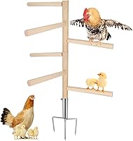 Kalekey Extra Large 39.4" Chicken Roosting Perch Toy - 6 Branch Wooden Coop Stand with Stable Metal Tripod Base
