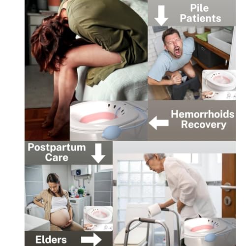 Image of AJB Sitz Bath for Toilet Seat - Foldable Sitz Bath Tub for Postpartum Care, Hemorrhoids Treatment & Soothing Relief - Universal Fit with Flusher Pump (Multi colour)
