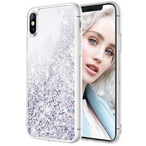 Maxdara Case for iPhone X/iPhone XS Glitter Case Liquid Flowing Luxury Bling Sparkle Glitter Shockproof Girls Women Case X/XS 5.8 inches (Silver)