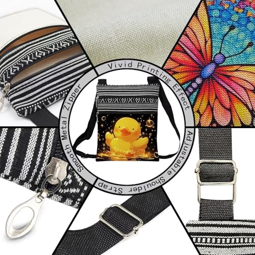Rubber Duck Messenger Bag Small Ethnic Pattern Printed Adjustable Strap Crossbody Zipper Bag Rubber Duck Phone Bag Wallet Cute Shoulder Handbag for Women Friends -1 - Image 5
