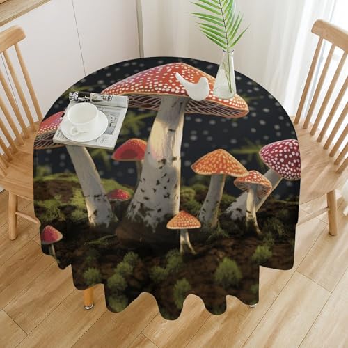 Nappe ronde motif champignon 178cm lavable pour table de cuisine