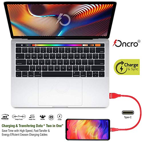 Image of RED Indestructible Data Cable Fast Charging, Short mini Small 25 cm Nylon Braided Power Bank Cable for Type c oneplus 6, 7, 8, Galaxy s 9 + Note 8, lg Moto g7 6 5, Charge & sync 2.4A max