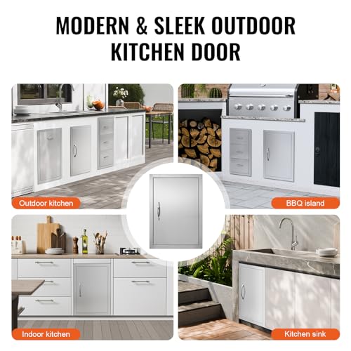 Image of VEVOR BBQ Access Door 17W x 24H Inch, Vertical Single BBQ Door Stainless Steel, Outdoor Kitchen Doors for BBQ Island, Grill Station, Outdoor Cabinet