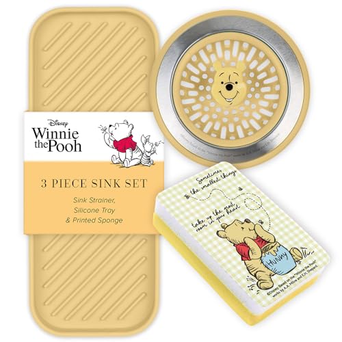 Image of Disney Winnie the Pooh Sink Drain Strainer, Dish Sponge & Silicone Tray Set