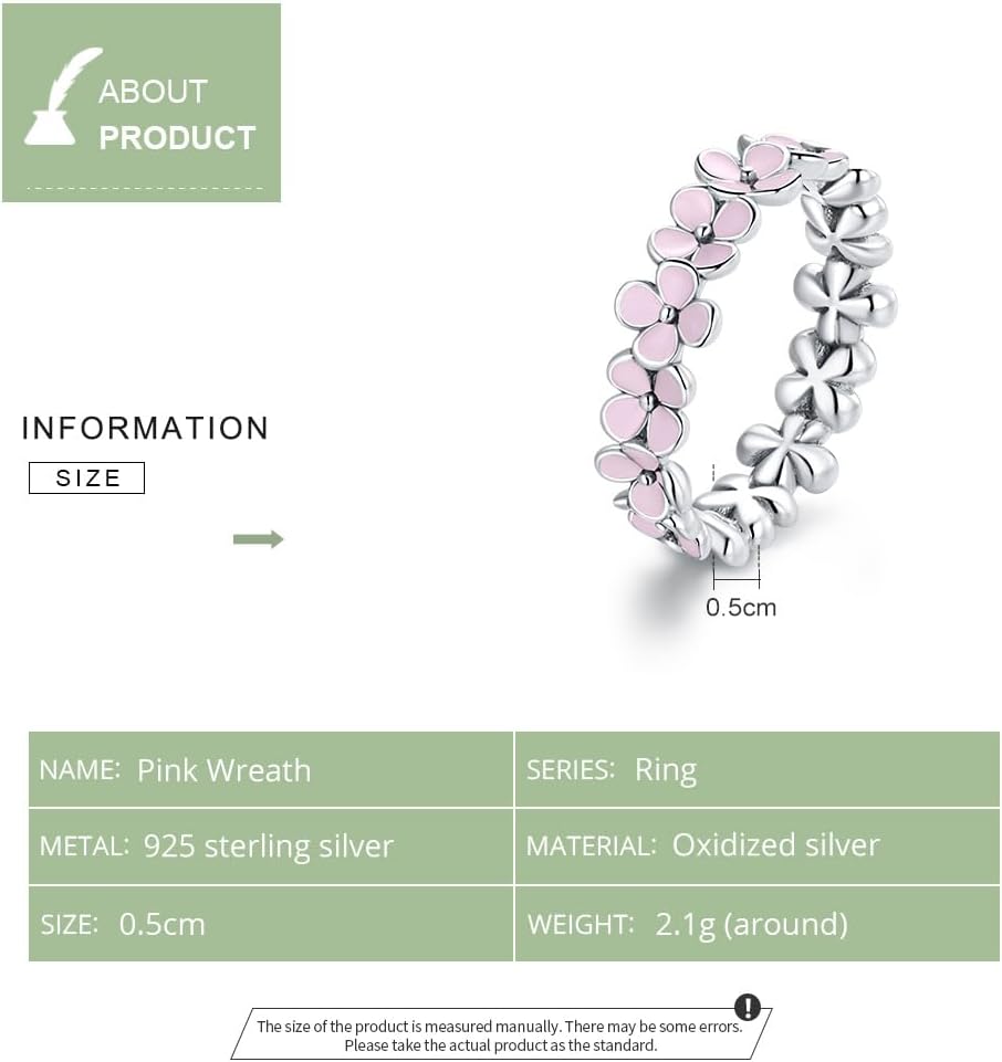 MUNDELL 925 Sterling Silver Dainty Daisy Rings Blue Flower Finger Rings for Women Stacking Promise Rings Fine Jewelry Pink 5 image 6 of 8 B0D1FVXY5P