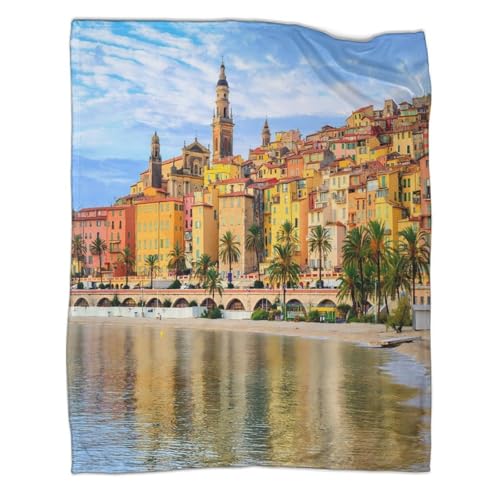 Couverture microfibre 150x200cm coastal town jeté de canapé imprimé 3D - 3