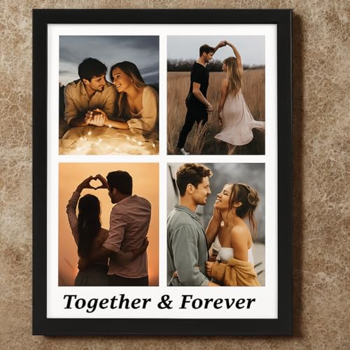 Image of AARVI 4 Collage Photo Frame - Customized Wooden Picture Frame with HD Photo Printing - Personalised Gift for Birthday, Wedding, Anniversary - Family & Couple Wall Decor