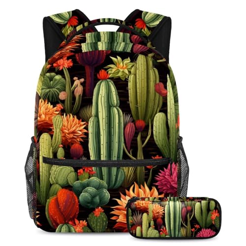 Trousse et sac à dos Cactus végétal coloré grand cartable scolaire filles et garçons