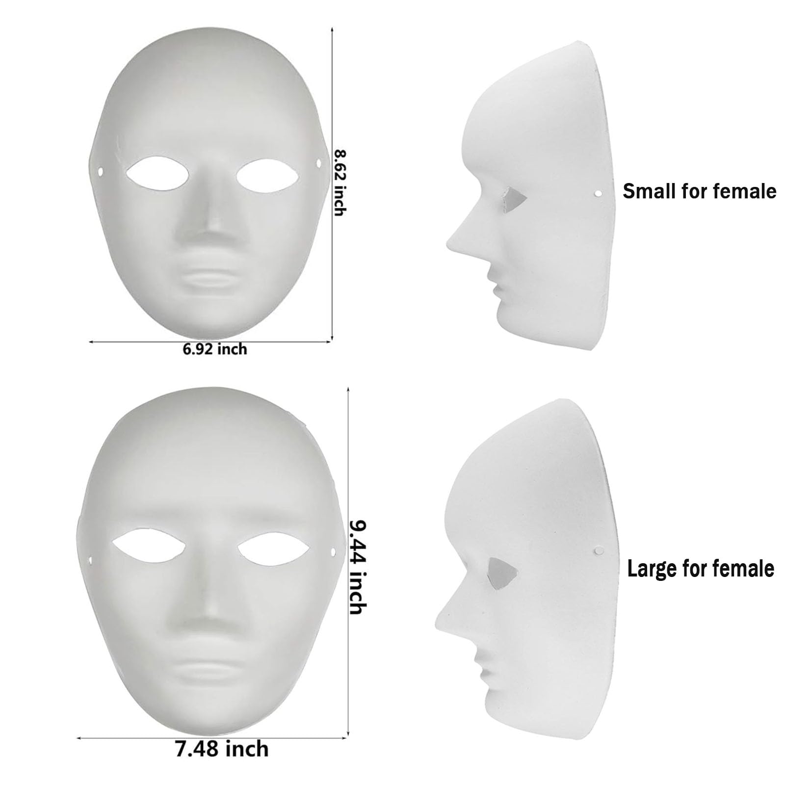 DLAIUSMALL 12pcs Masks Hand-painted DIY Blank Full Face Masks Masquerade Halloween Mardi Gras Masks Adult Mask Party Full Face Masks