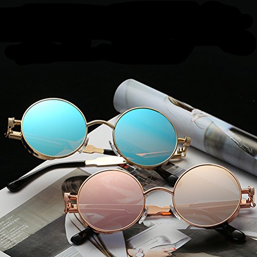 Óculos de sol BESTOYARD redondo, espelhado, reto, vintage, feminino, óculos de sol (ouro franwork co