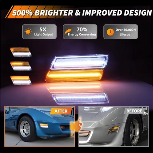 Clignotants rétroviseur Corvette C3 à LED dynamique ambre orange - 5