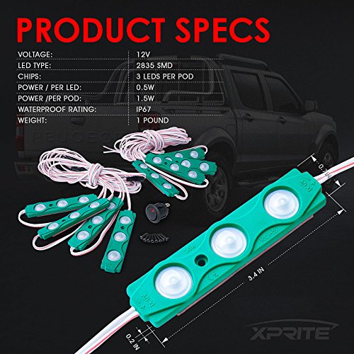 Image of Xprite Green 8 PCS Truck Pickup Bed Light Kit, 24 Led Cargo Rock Lighting