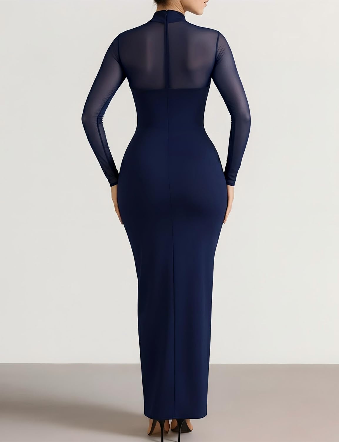 Dedysler Vestido largo de maternidad de manga larga para invitada de boda para baby shower con malla dividida cuello alto falso bodycon casual embarazo
