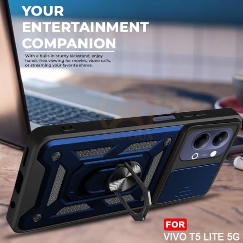 Image of Armor Bumper Back Cover Case for Vivo T5 Lite 44W 5G Rotating Camera Cover, Ring Holder & Kickstand | Heavy Duty & 360 Degree Protection Back Cover for Vivo T5 Lite 44W 5G (Blue)