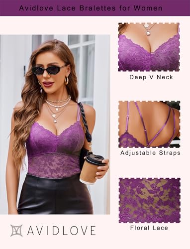 Image of Avidlove Lace Bralette for Women V Neck Camisole Lingerie Spaghetti Strap Tube Slim Tank Top