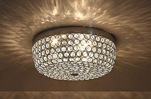 Smart Lighting-SHUPREGU 3-Light Modern Crystal Chandelier, Flush Mount Crystal Ceiling Light, Chrome Finish Light for Hallway, Bedroom, Kitchen, ETC, Bulbs Not Included