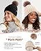 FURTALK Womens Winter Beanie Hat Satin Lined Faux Fur Pom Pom Beanies Hat for Women Winter Warm Knit Hats Beige