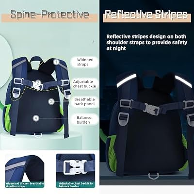 Dinosaur Boys Backpack for Toddler Kids, Anti-lost Bookbag for Toddler Boys Preschool Backpack, Fit A4 Folder, 02-Sky-blue+Green