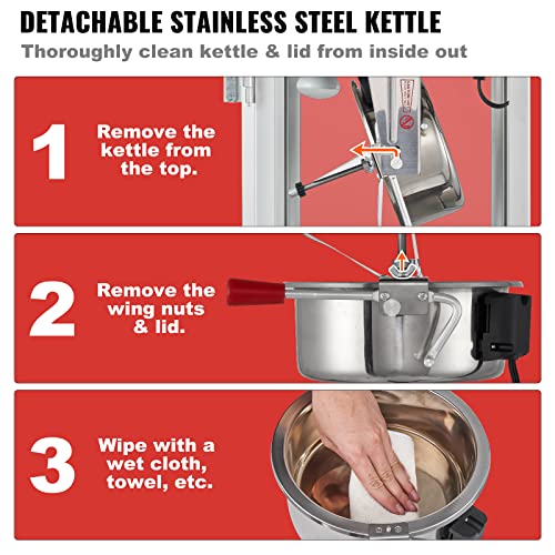 Image of VEVOR Commercial Popcorn Machine, 12 Oz Kettle, 1440 W Countertop Popcorn Maker for 80 Cups per Batch, Theater Style Popper with 3-Switch Control Steel Frame Tempered Glass Doors 1 Scoop 2 Spoons, Red