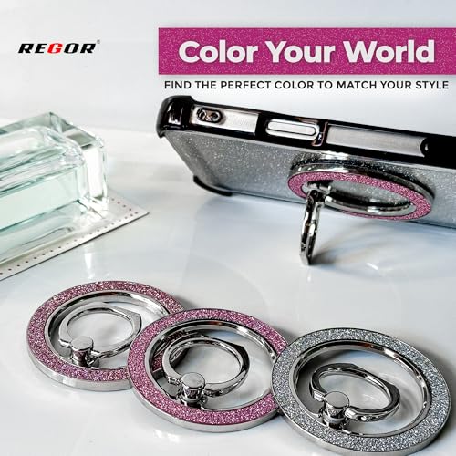 Image of Regor Pink Glitter Magnetic Holder & Stand | Magnet Ring | Foldable Mobile Phone Stand | Glitter Ring Holder | Metal Grip for Selfie & Hands-Free Use
