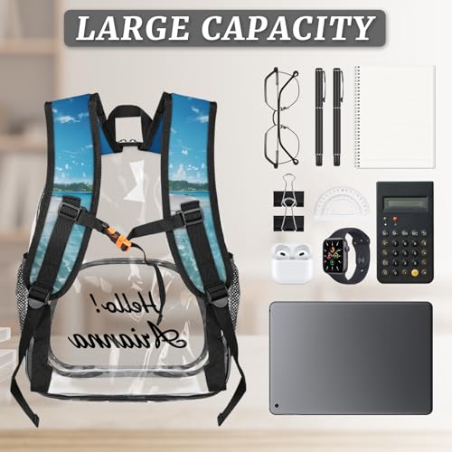Beach Island Palm Tree Personalized Large Clear Backpack Heavy Duty for Stadium Approved Custom Summer Beach Coastal PVC Transparent Backpack with Name See Through Bag for Concerts3