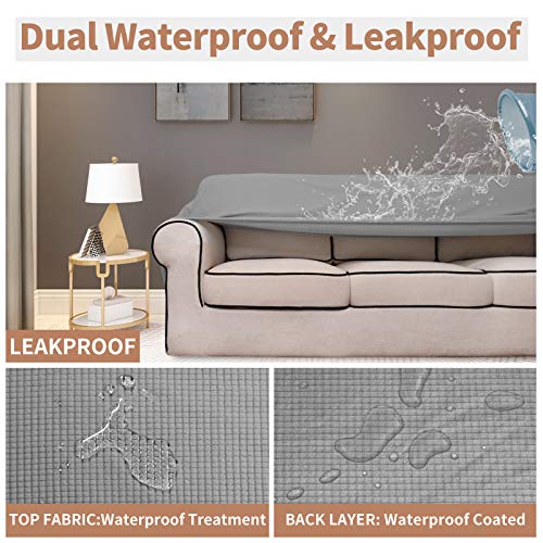 Image of Easy-Going Waterproof Loveseat Couch Cover Stretch Jacquard Sofa Cover | Dual Waterproof Sofa Slipcover, Leakproof Furniture Protector for Kids, Pets, Dog and Cat (Loveseat, Light Gray)