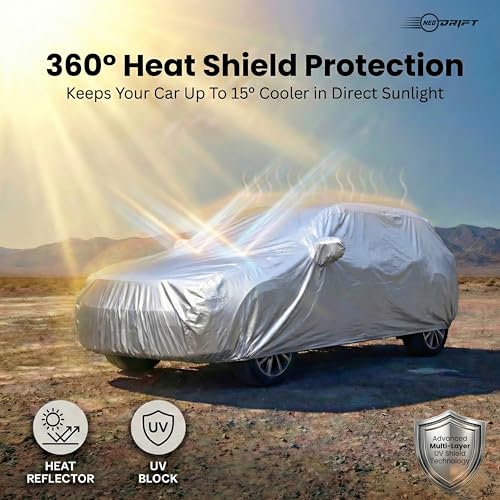 Image of NEODRIFT 'CrystalTech' Car Cover for Mahindra Thar Roxx (100% Water-Resistant, All Weather Protection, Tailored Fit, Multi-Layered and Breathable Fabric) (Colour: Crystal Silver)