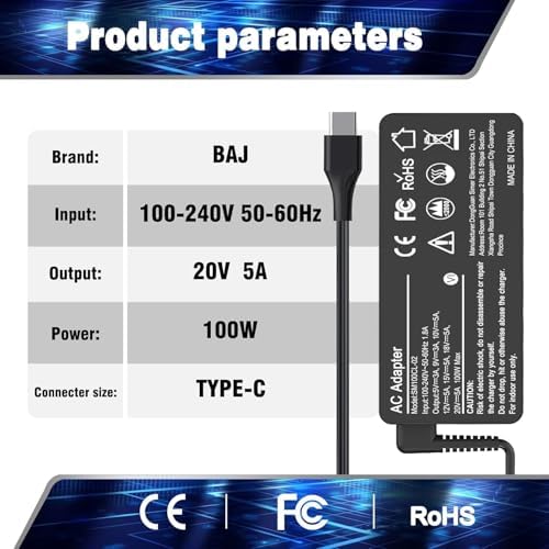 Universal 100W USB-C Laptop Charger Compatible with Lenovo, Acer, Dell, Asus, Mac Book Pro/Air 16, 15, 14, 13 Inch, Chromebook, ThinkPad and Type-C Adapter Charger