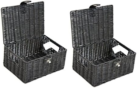 2 x Arpan Resin Woven Storage Hamper Basket Box with Lid & Lock (White - Small)